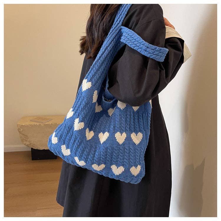 Love Print Color Block Simple Knit Shoulder Bag DPB1103