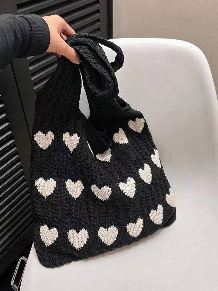 Love Print Color Block Simple Knit Shoulder Bag DPB1103