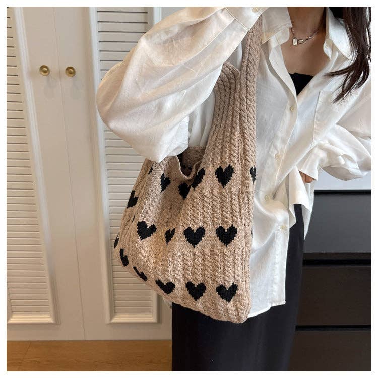 Love Print Color Block Simple Knit Shoulder Bag DPB1103