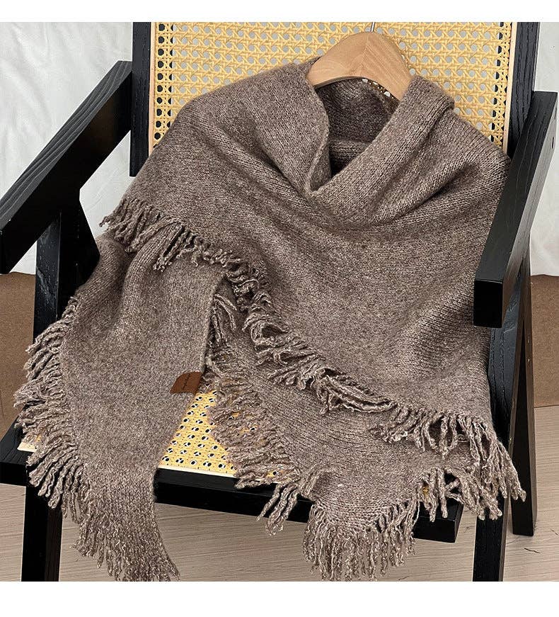 Tassel Solid Color Knit Shawl Scarve DPS1607