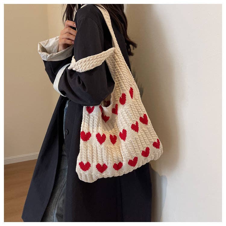 Love Print Color Block Simple Knit Shoulder Bag DPB1103