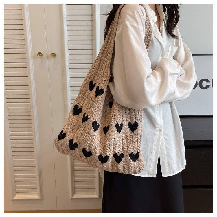 Love Print Color Block Simple Knit Shoulder Bag DPB1103