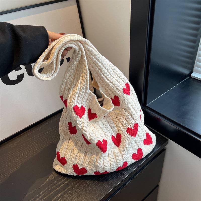 Love Print Color Block Simple Knit Shoulder Bag DPB1103