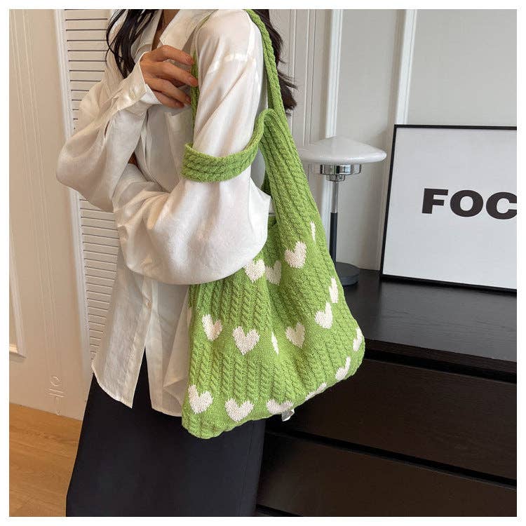 Love Print Color Block Simple Knit Shoulder Bag DPB1103