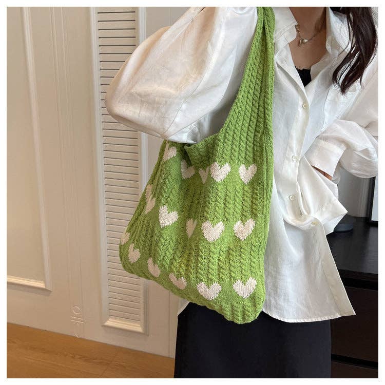 Love Print Color Block Simple Knit Shoulder Bag DPB1103