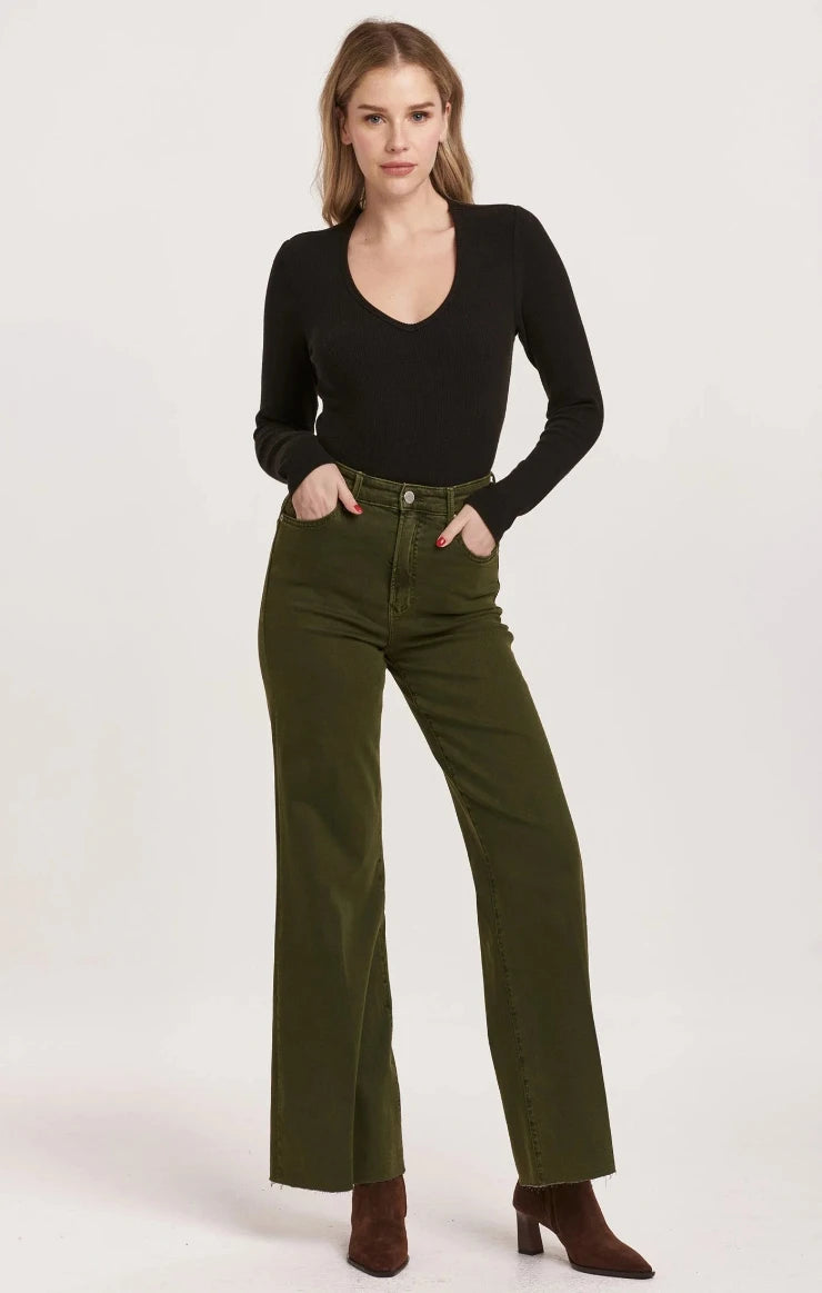 Fiona High Rise Wide Leg Jeans / Pine