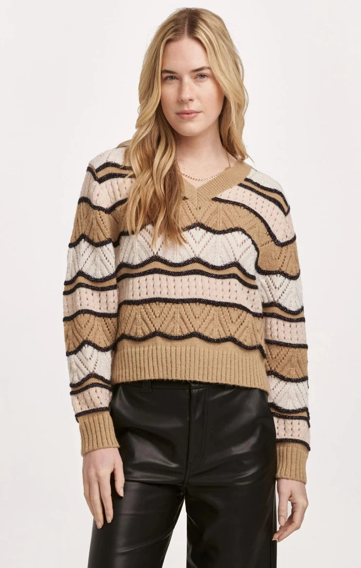 Judy Striped Pointelle Sweater / Rocky Road