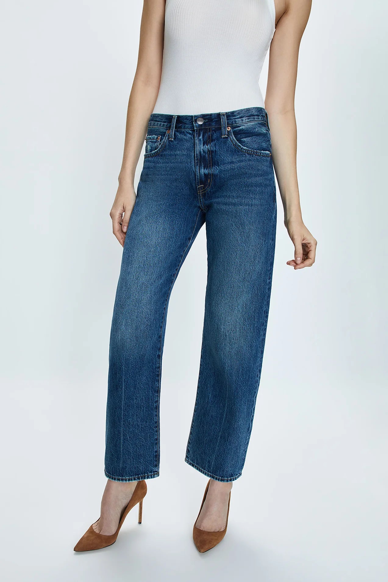 Lexi Mid Rise Bowed Straight Denim