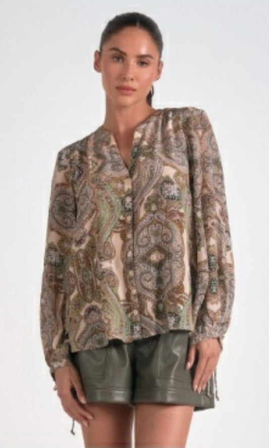 Bubble Sleeve Paisley Blouse