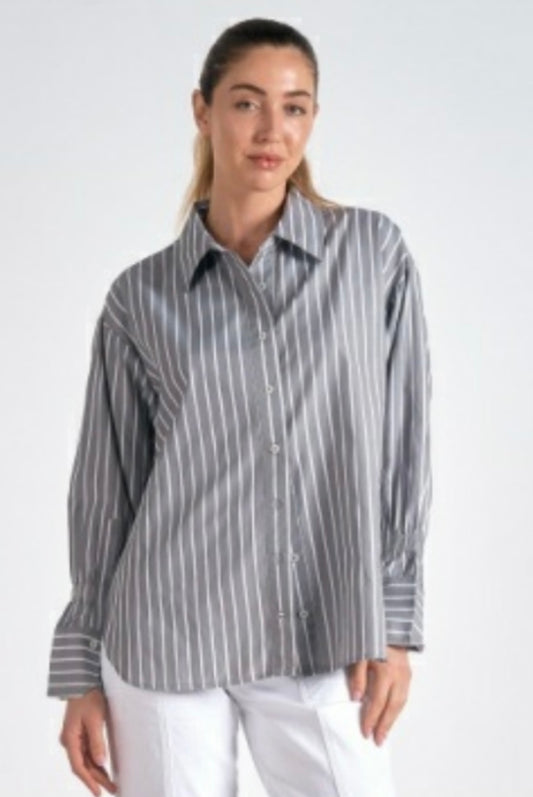 White/gray Stripe Blouse