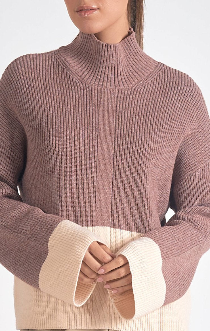 Mock Color-Block Sweater / Plum & Cream