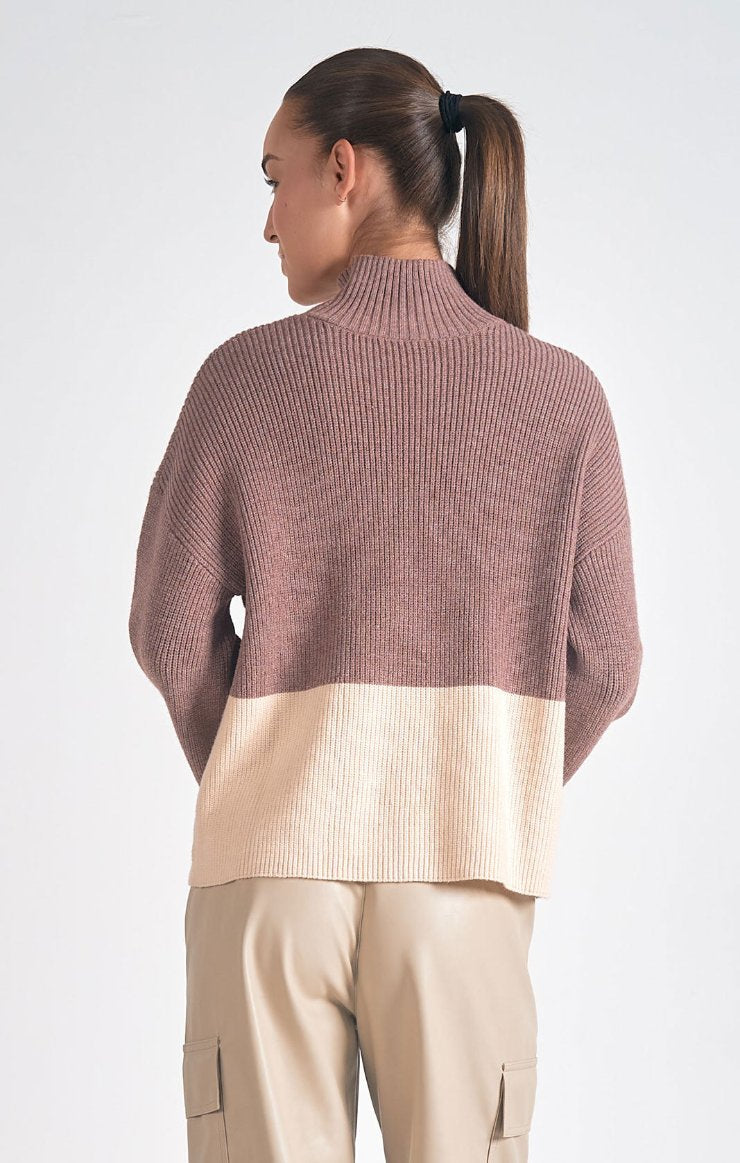 Mock Color-Block Sweater / Plum & Cream