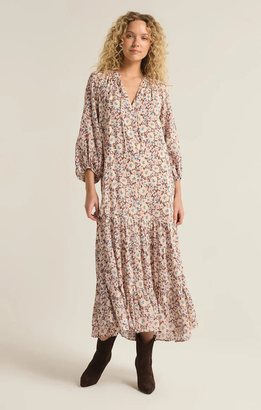 Char La Paz Floral Midi Dress / Latte