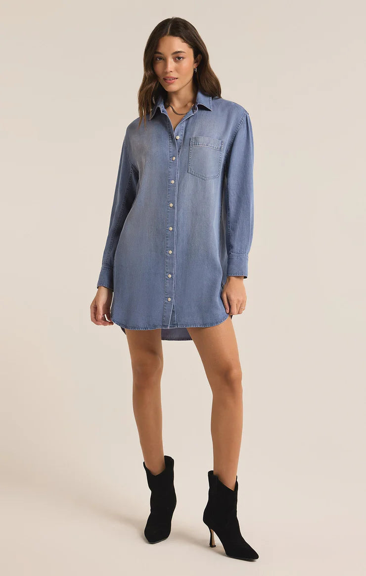 Dover Chambray Mini Dress / Sun Bleached Indigo