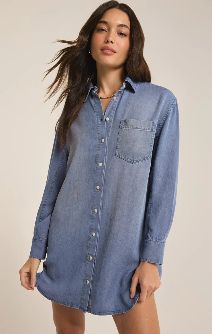 Dover Chambray Mini Dress / Sun Bleached Indigo