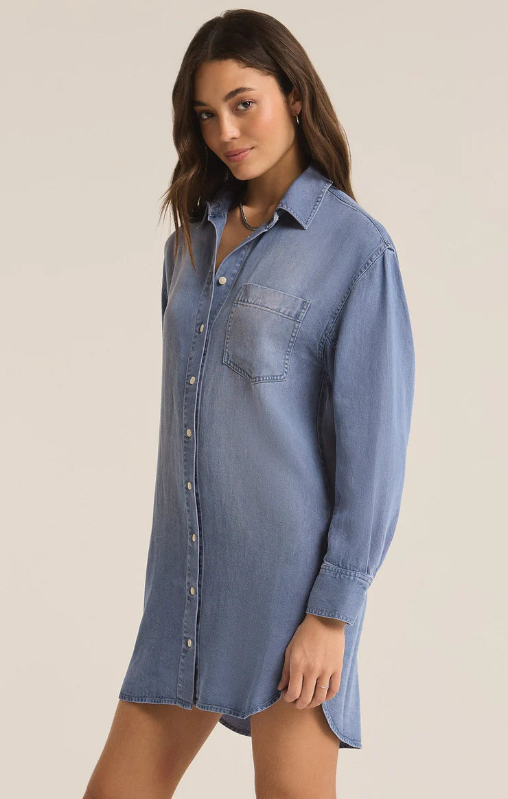 Dover Chambray Mini Dress / Sun Bleached Indigo