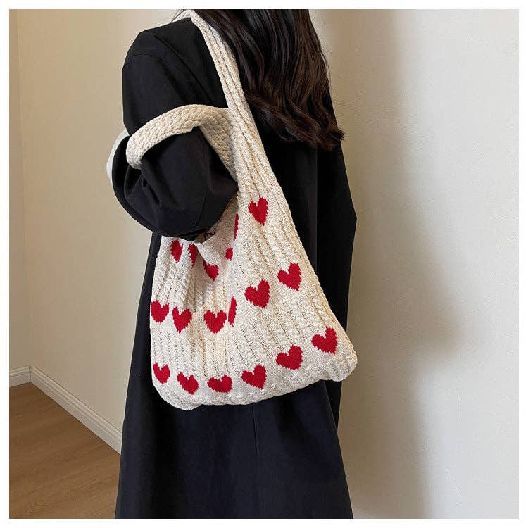 Love Print Color Block Simple Knit Shoulder Bag DPB1103