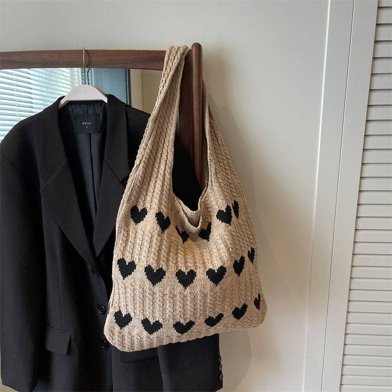 Love Print Color Block Simple Knit Shoulder Bag DPB1103