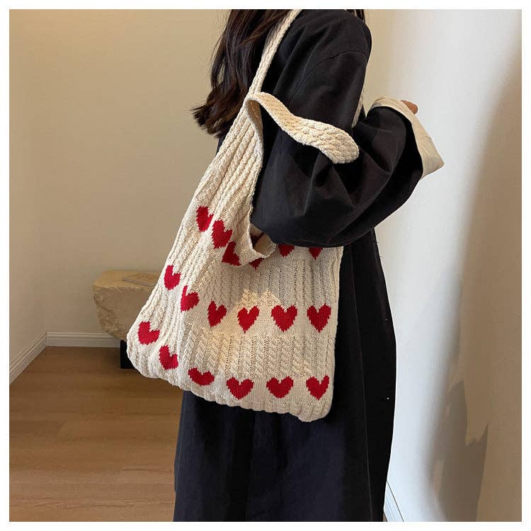 Love Print Color Block Simple Knit Shoulder Bag DPB1103