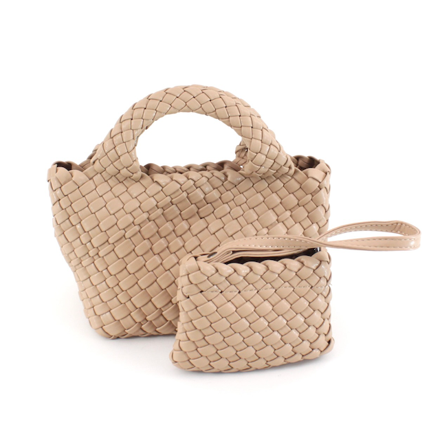 Small Woven Tote in Beige