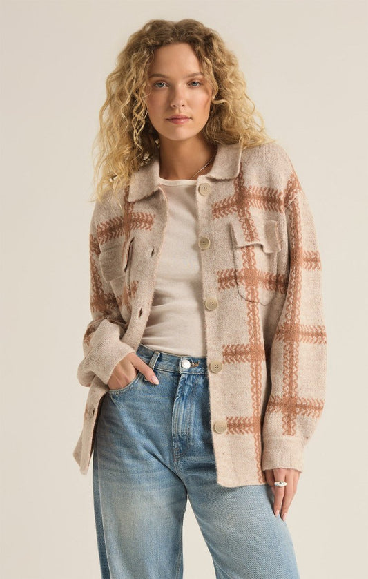 Tyler Plaid Sweater Jacket / Mocha Mousse