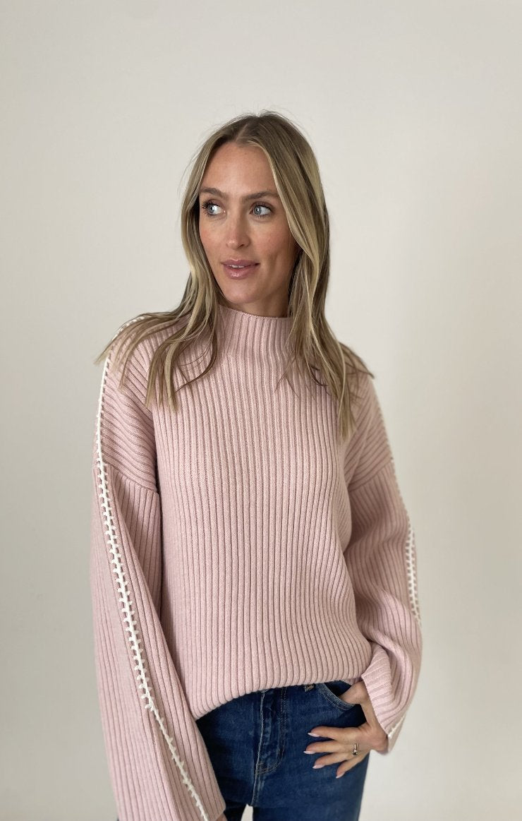 Brynn Funnel Neck Stitched Seam Sweater