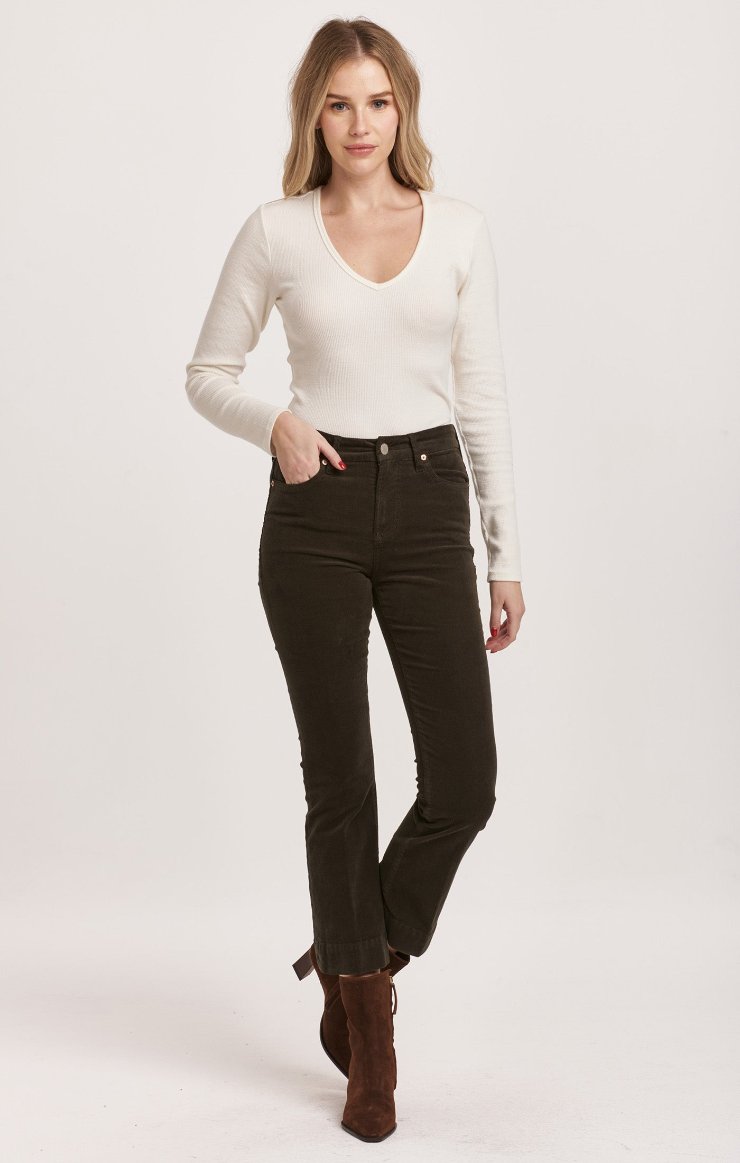 Jeanne Super High Rise Cropped Flare Jeans / Forest Pine