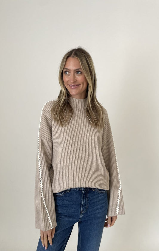 Brynn Funnel Neck Stitched Seam Sweater