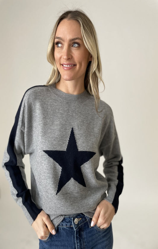 Morgan Star Graphic Crew Neck / Grey & Navy